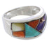 Southwestern Multicolor Inlay Silver Ring Size 6-3/4 EX50964